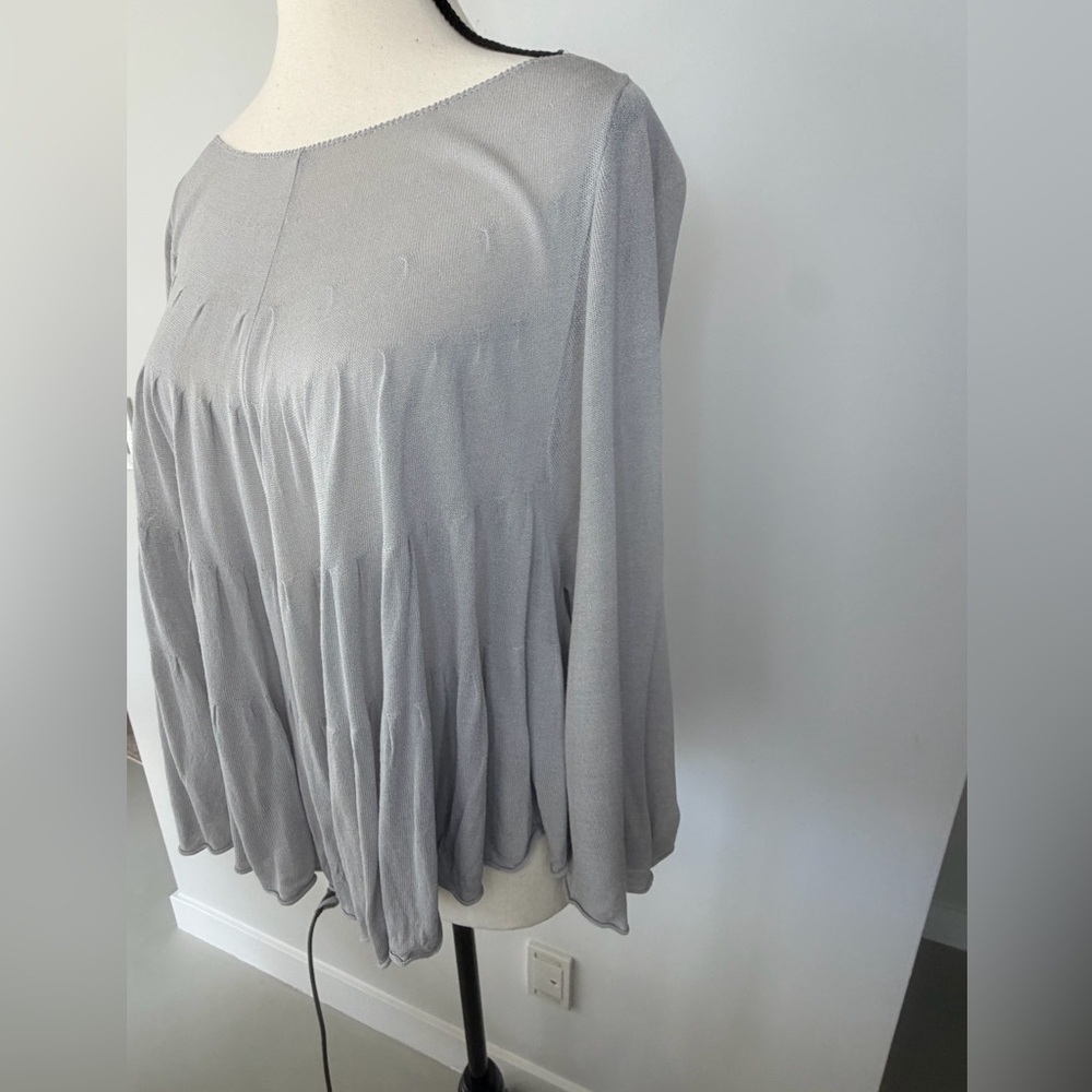 LINE Flowy Mesh Blouse – Grey – Size S – Elegant Draped Top - Picture 14 of 17